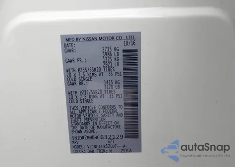 2017 Nissan Pathfinder Platinum from USA, damaged, VIN 5N1DR2MM0HC632129